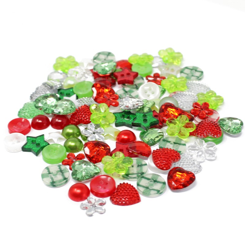 100pcs Christmas Acrylic Resin Flat Back Buttons for Card Making