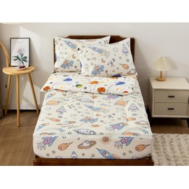 Meeting Story 3pcs Kids Comforter Set Zipper Bedding Set,Twin Space Bedding Set Comforter Set for Kid,All in one Zipper Bedding（Beige,Twin）