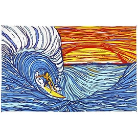 Sunshine Joy Sunset Surfer Ocean Wave Surf Tapestry Wall Hanging Huge 60x90 Inches