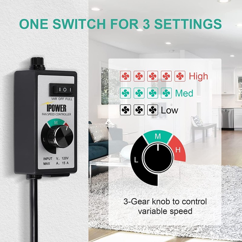iPower 1 Pack Variable Vent Fan Speed Adjuster HVAC Controller,