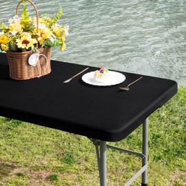 Nacuci Rectangle 4ft Fitted Table Cover Elastic Tablecloth 4ft Stretch Spandex Table Top Cover for Dining Indoor Outdoor Party Black 23X48 Inch