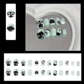 Ztcily Künstliche Nägel für Kinder, künstliche Nägel, Schwarz und Grün, künstliche Nägel mit kurzem Kleber in Katzenform, Zubehör oder Geschenkidee für Weihnachten, Neujahr oder Geburtstag