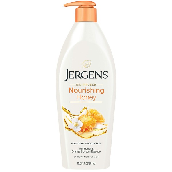 Jergens Nourishing Honey Dry Skin Moisturizer, Body and Hand Lotion with Illuminating Hydralucence Blend, 16.8 Ounces (Pack of 4), Dermatologist Tested (Packaging May Vary)