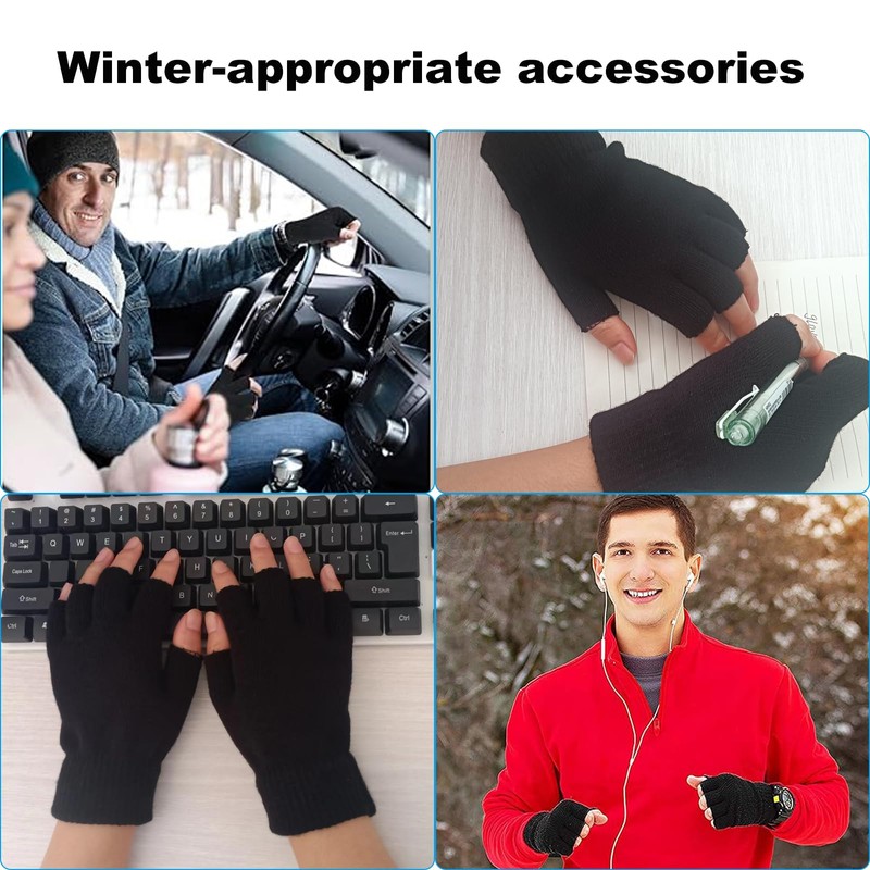 COCELERYRE 4 Pairs Winter Half Finger Gloves Warm Fingerless Gloves