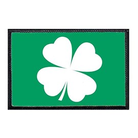 Four Leaf Clover - White Morale Patch | Hook and Loop Attach for Hats, Jeans, Vest, Coat | 2x3 in | by Pull Patch