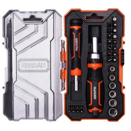 Edward Tools 31 Piece Ratchet Screwdriver Set - Easy Ratchet Screwdriver Pro Strong Magnetic Bit Tips includes Phillips, Slotted, Hex, Torx - 5-10mm socket set - Ergo Rubber Handle - Organizing Case