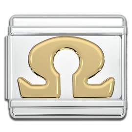 Fablinks Italian Greek Letter Charm, 9mm Gold Bracelet Link Charms for Women, Stainless Steel Sorority and Fraternity Jewelry Bracelets Links Letters for Men (Gold Omega)