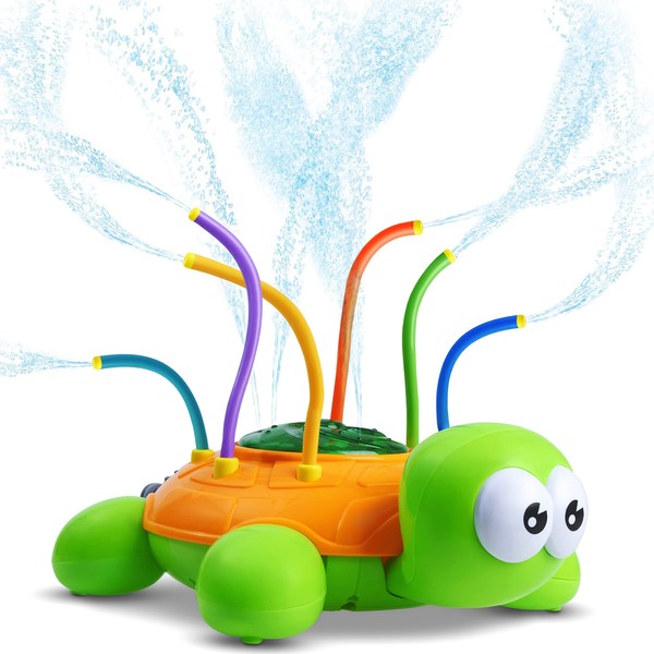 Chuchik Outdoor Water Spray Sprinkler for Kids and Toddlers - Backyard Spinning Turtle Sprinkler Toy w/Wiggle Tubes - Splashing Fun for Summer Days - Sprays Up to 8ft High - Attaches to Garden Hose