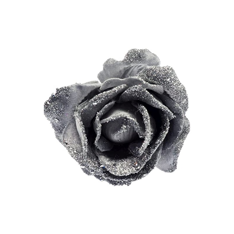 BWG Clip On Graphite Grey Rose Flower Christmas Tree Decorations