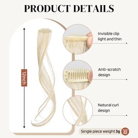 Flufymooz Side Air Bangs,2PCS Clip in Bangs Front Side Bangs Set Long Temples， Bangs Hair Clip on Fringe Bangs with Temples Synthetic Long Dragon beard Bangs Hair 12 inch （Light Blonde）