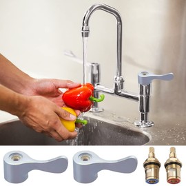 Divono Tap Cartridges, 2 Set Quarter Turn Tap Valves Cartridges, Tap Valve with 2 Handles, Brasstap Cartridges, Tap Glands Seals Repair Kit Kitchen Bathroom Faucet Bid Tap