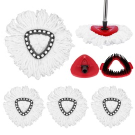 Pack of 4 Mop Heads Compatible with Vileda Turbo Mop, Microfibre Mop Replacement Mop Heads, Comes with 1 Cover and 1 Brush for Vileda Floor Mop Replacement Cover