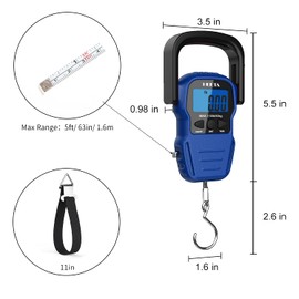 HEETA Fish Scale with Backlit LCD Display, Up to 110lb/50kg Digital Portable Hanging Fish Weight Scale with Hook & Measuring Tape for Home, Farm, Outdoor, Hunting, Fishing, 2 AAA Batteries Included
