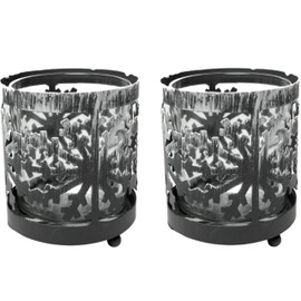 Snowflake Decorations - Set of 2 - Metal Snowflake Holders with Glass Votive Candle Inserts - Christmas Centerpiece Accessories - Winter Decorating - 3”H