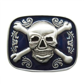 Urban Backwoods Crossed Bones & Skull Belt Buckle for Interchangeable Belt Buckle, blue