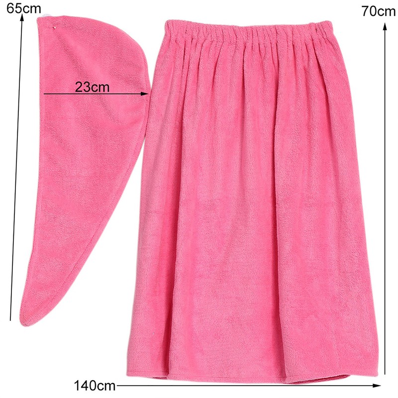 Women Soft Spa Bath Body Wrap Set Towel Bathrobe With