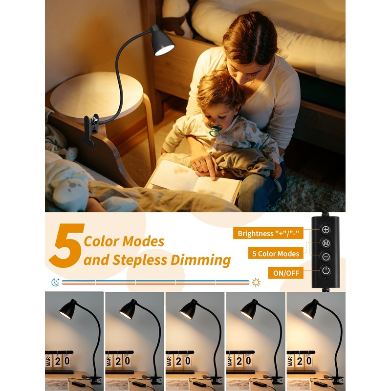 BOHON Desk Lamp 5 Color Modes 10 Brightness Dimmer Reading