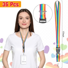 Woanger 36pcs Lanyards Bulk for ID Badges Neck Lanyard Strap Keychain with Quick Release Detachable Buckle Keychain Lanyard (Rainbow Color)