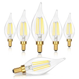 E12 LED Candelabra Bulbs 40W Equivalent, 6-Pack 4W 460LM Dimmable Candle Light, 5000K Daylight White Chandelier Bulbs, Flame Tip CA10 for Ceiling Fan, Home Decor