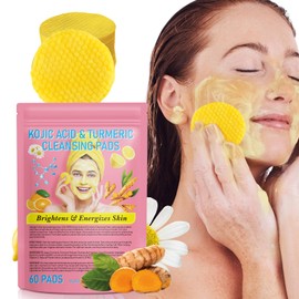 Kojic Acid and Turmeric Pads, 60pcs Turmeric Kojic Acid Cleansing Pads, Facial Sponges for Cleansing, Balance Skin Oil And Water,Gentle & Non-Irritating