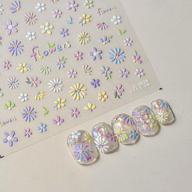 Miojora Flower Nail Art Stickers 5D Embossed Nail Decals Colorful Floral Nail Design Stereoscopic Flowers Cute Nail Accessories Adhesive Sticker Manicure Supplies for Women Girls Nail Decoration