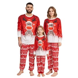 Adisputent Christmas Pajamas for Family Matching Long Sleeve Couples Holiday Sleepwear Two Piece Funny Christmas Pjs Sets Red Reindeer Mom L