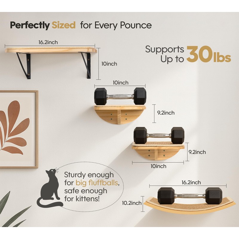Wood Cat Wall Shelves with Sisal Cats Window Perch, Wall