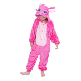 FunnyCos Unisex Kids Hooded Animal Onesie Supersoft Flannel Costume Pajamas Fancy Dress Playsuit Jumpsuit Hot Pink Stitch 140