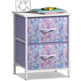 Sorbus Nightstand with 2 Drawers - Kids Bedside Furniture End Table Night Stand - Steel Frame, Wood Top & Easy Pull Fabric Bins - Dresser & Chest for Home, Bedroom Accessories, Office & College Dorm
