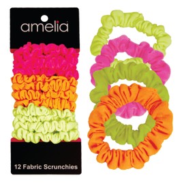 Amelia Beauty, Neon Mix Jersey Scrunchies, 2.25in Diameter, Gentle on Hair, Strong Hold, No Snag, No Dents or Creases. 12 Pack