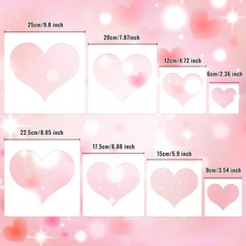 Large Heart Stencil 8 Pcs Valentine’s Day Heart Stencils Reusable Plastic Stencils for Painting on Wood,Wall,Fabric,Paper,Greeting Card,Home Decor,DIY Crafts