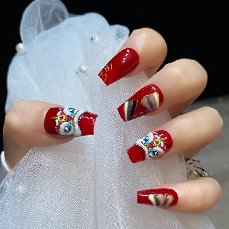 Valentine's Day Handmade Press on False Nails,10pcs Reusable Luxury Fake