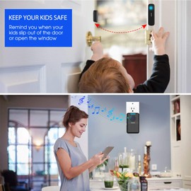 STECHRO Wireless Door Chime, 600Ft Range 5 Adjustable Volume 1 Magnetic Door open Contact Alarm with 62 Chimes Mute Mode Door Bell Plugin Receiver for Home/Office/Store (Black)