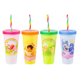 Silver Buffalo Care Bears Strawberry Shortcake Color Change Plastic Tumbler 4 Pack Featuring Orange Blossom Lemon Meringue Cheer Funshine Friend Blueberry Muffin Grumpy, 24 Ounces