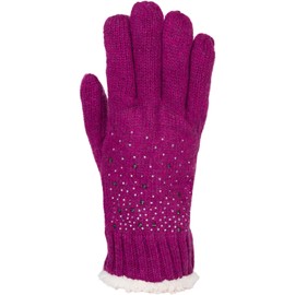 styleBREAKER 09010010 Women's Warm Gloves with Rhinestones and Fleece, Winter Knitted Gloves, raspberry