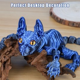 WQXWNFBA 3D Printed Sphynx Cat, 12 Inch Realistic Hairless Cat,3D Printed Animals with Flexible Articulated Joints, Fidget Toy Adults for Stress Relief, Home Office Decor Desk Toys (Laser Red)