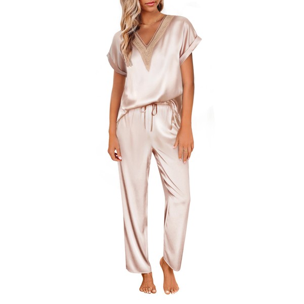 Ekouaer Womens Silk Pajamas Set Satin Pjs with Long Pants