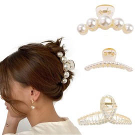 3Pcs Pearl Hair Clip Plastic for Women Non-Slip Strong Pearl Hair Clips Women Hair Claw Clips Thick Fine Hair for Girls