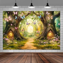 Enchanted Forest Backdrop Fairy Tale Enchanted Magic Garden Wonderland Floral Butterfly Background for Kids Girl Baby Shower Birthday Party Decoration Studio Photography Banner Booth Props