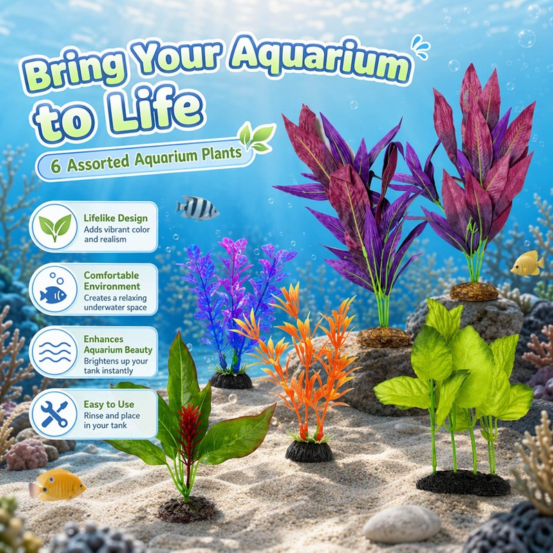 6PCS Silk Plants for Betta Fish Tank,Silk Plants for Fish