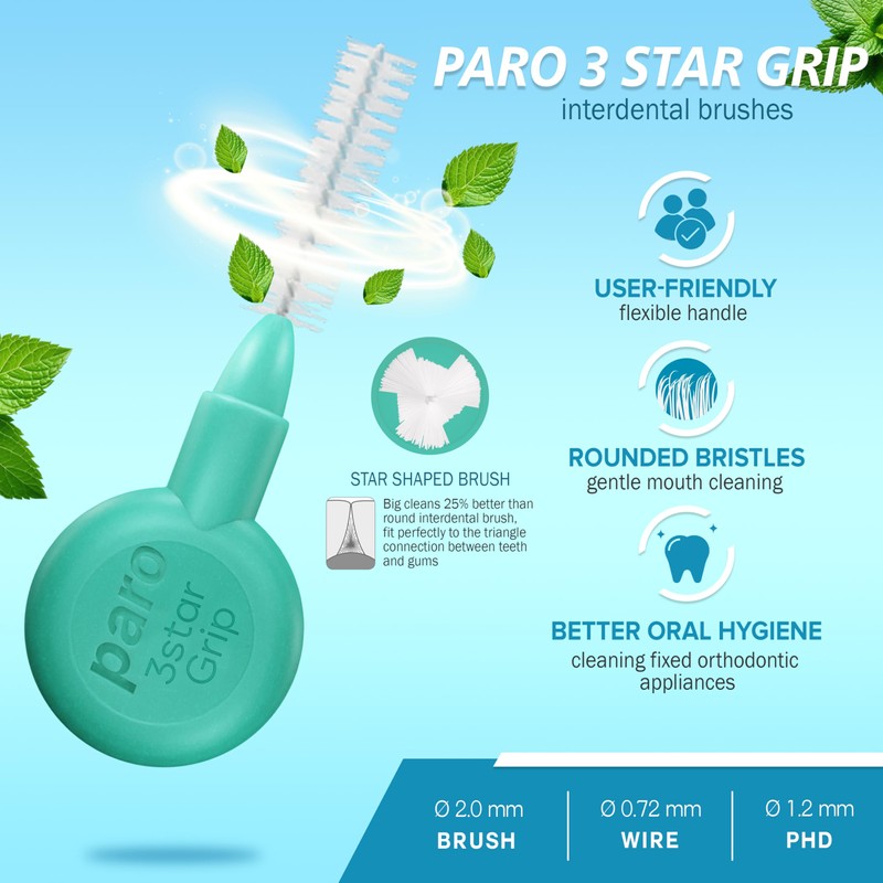 Paro Swiss 3Star-Grip Interdental Brushes – Medium, Triangular, Green, 4.5mm,