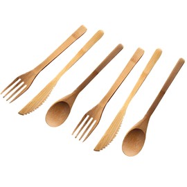 All Bamboo Forks, Knife, Spoons, 6 Pcs 7.87 Inch Thickened Reusable Western Cuisine Tools for Dining Room and Kitchen (6)