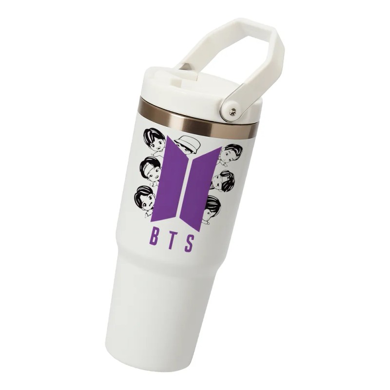 Termo Alto Acero Inoxidable Integrantes Bts Kpop 900 Ml Blanco