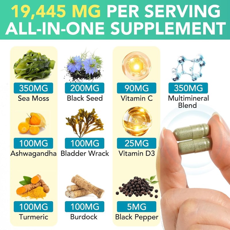 Sea Moss Black Seed Oil Ashwagandha Ginger, Sea Moss Capsule