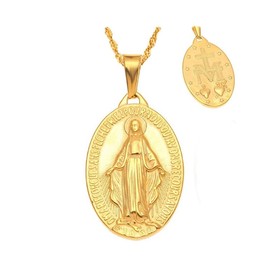 BOBIJOO JEWELRY - Small Pendant Necklace Medal Virgin Mary Stainless Steel Gold Woman Girl Child+String
