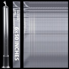 100-Pack Plastic Poster Sleeves, 6x50 Inch Long Plastic Bags & Poster Bags, 2 Mil Clear Flat Open Blueprint Tube for Large Narrow Items Storage, Waterproof