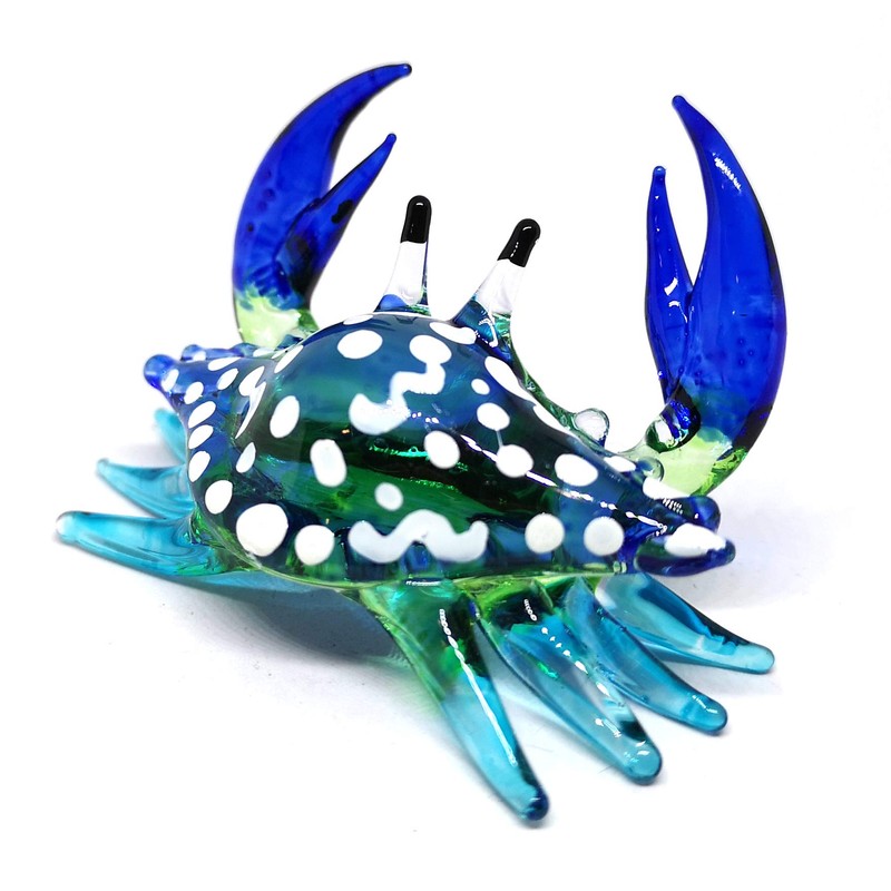 ZOOCRAFT Glass Animals Crab Figurine Blue Hand Blown Painted Art