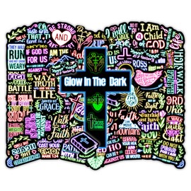 51 Pcs Glow in The Dark Neon Christian Bible Stickers for Kids, Jesus Christ Faith Vinyl Waterproof Water Bottle Laptop Decals, Teens Adults Religious Christianity Christmas Easter Thanksgiving