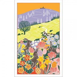 Beauville, Pâques en Fleurs (Blooming Easter) French Kitchen/Tea Towel, Silk Screen Hand Printed, 82 Percent Cotton / 18 Percent Linen