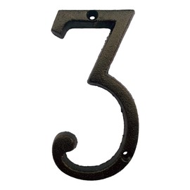 BetLight 5.5 Inch High Cast Iron House Number, Solid Home Address Numbers, Elegant Black Brown Finished, Easy Install With Matching Screws, Number 3